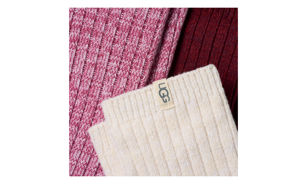 Rib Knit Slouchy Crew Socks (3-Pack) "Strawberry / Cream / Coffee Berry" 1119874 SBRR