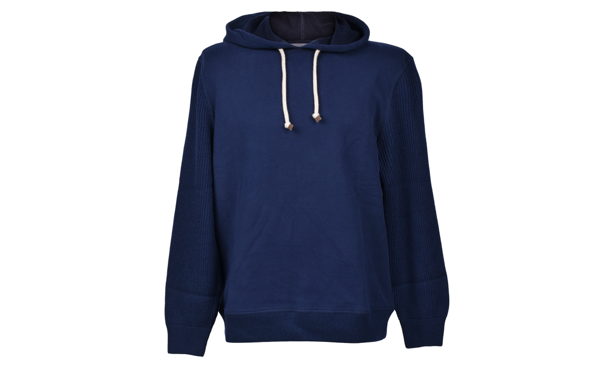 Cotton Two-Tone Hoodie Sweater "Navy" BRUN2970