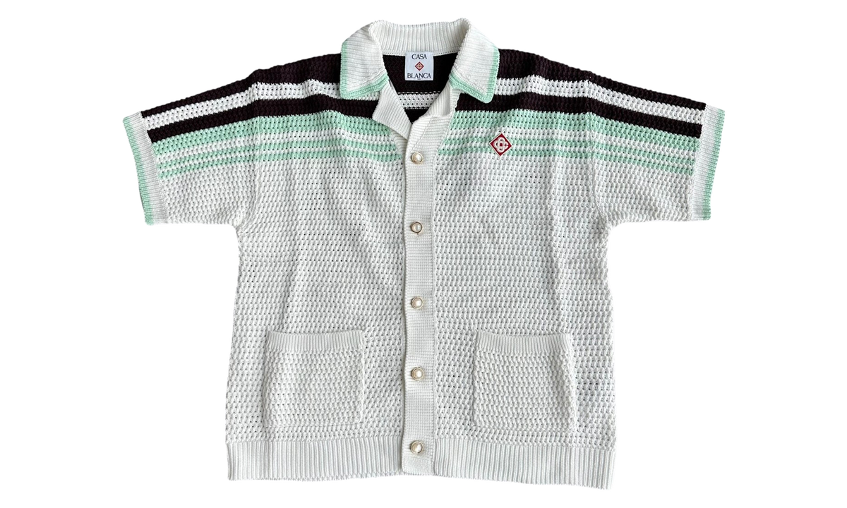 Striped Crochet Shirt "White / Black / Green" M AW25 KW 987 02 EX CE