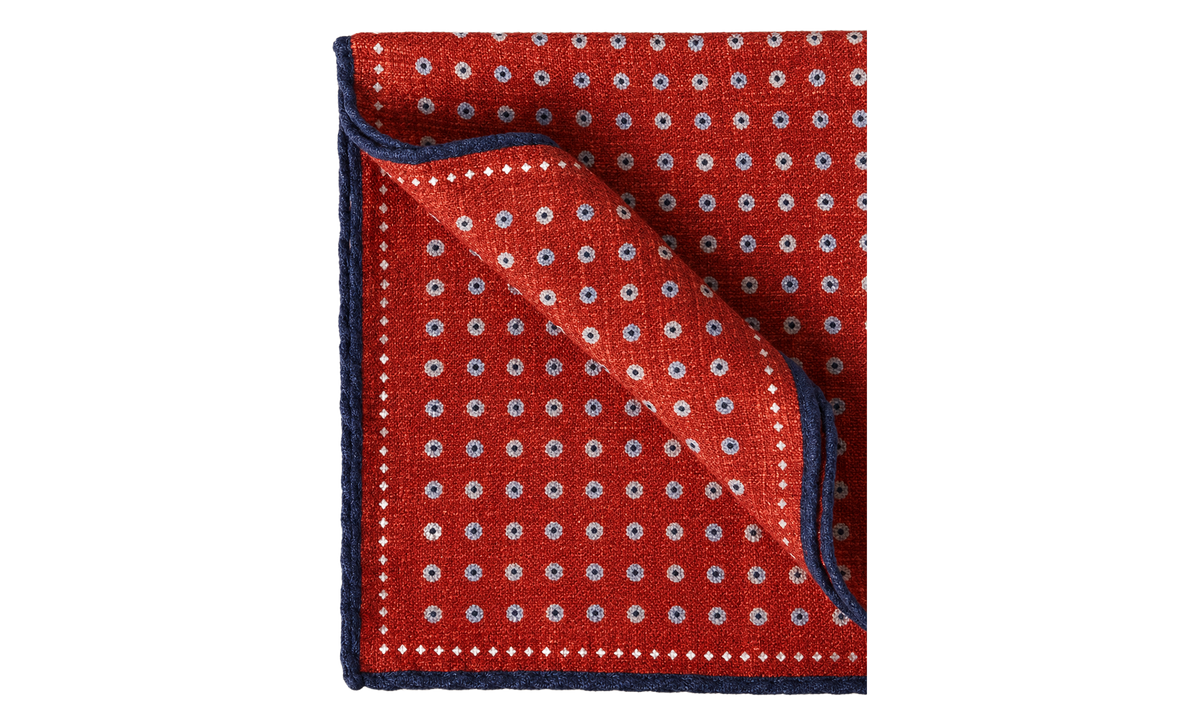 Silk Patterned Pocket Square "Carrot Navy" BRUN2821
