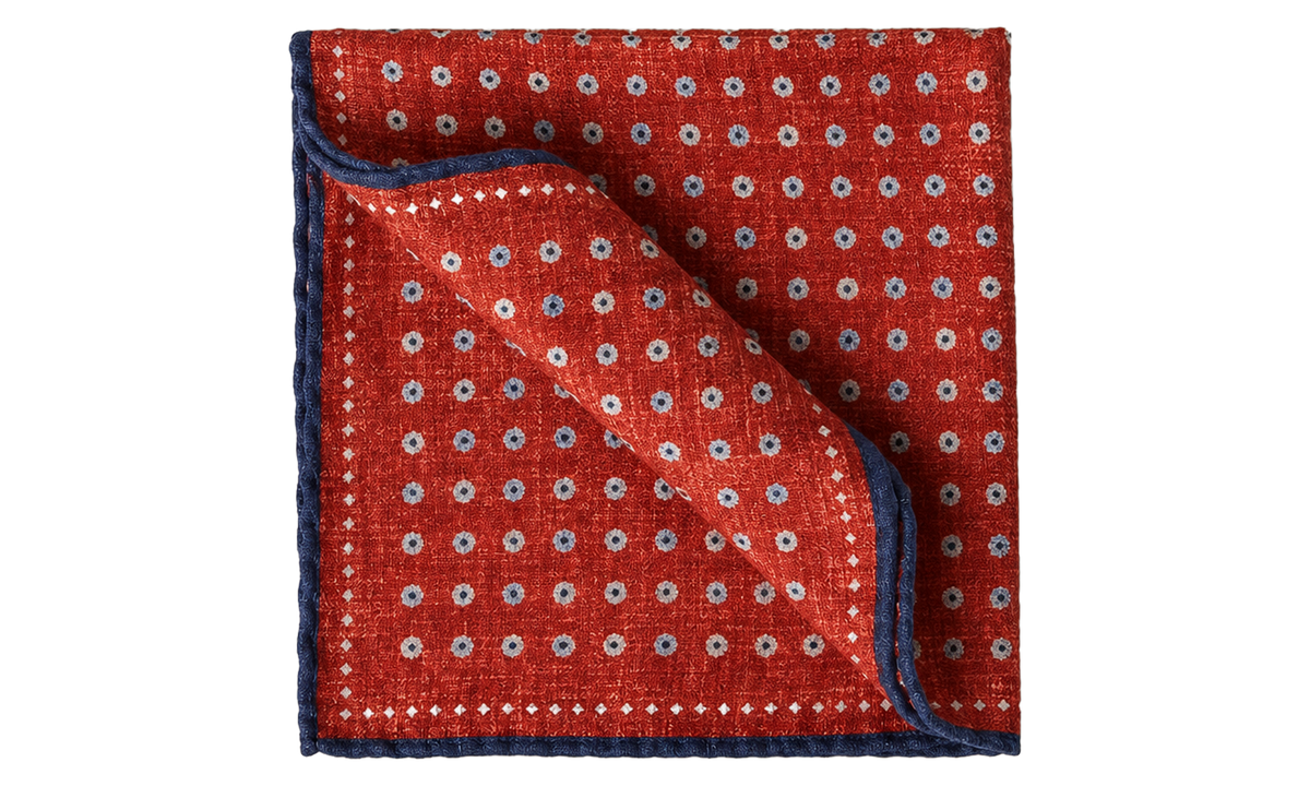 Silk Patterned Pocket Square "Carrot Navy" BRUN2821