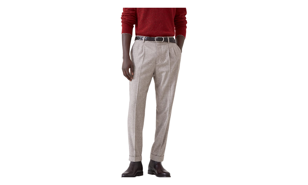 Wool Silk Pleated Trousers "Bark" BRUN2886