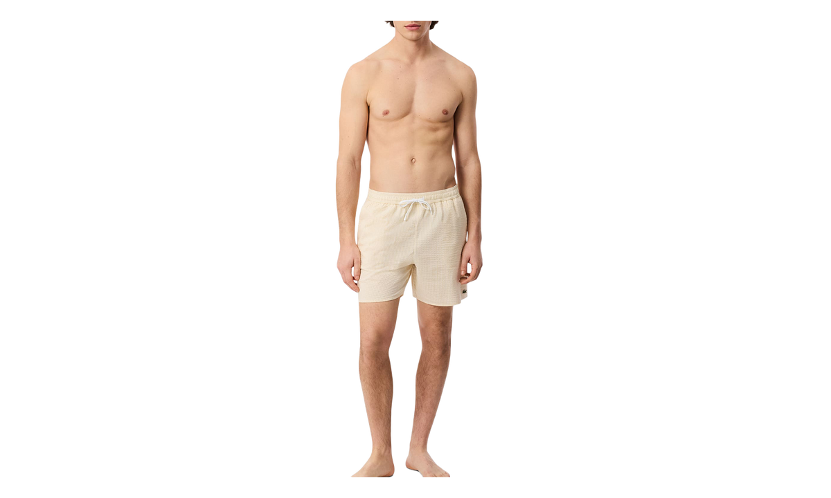 Mid Length Striped Textured Swim Trunks "White/Yellow" MH9089 51 1IY