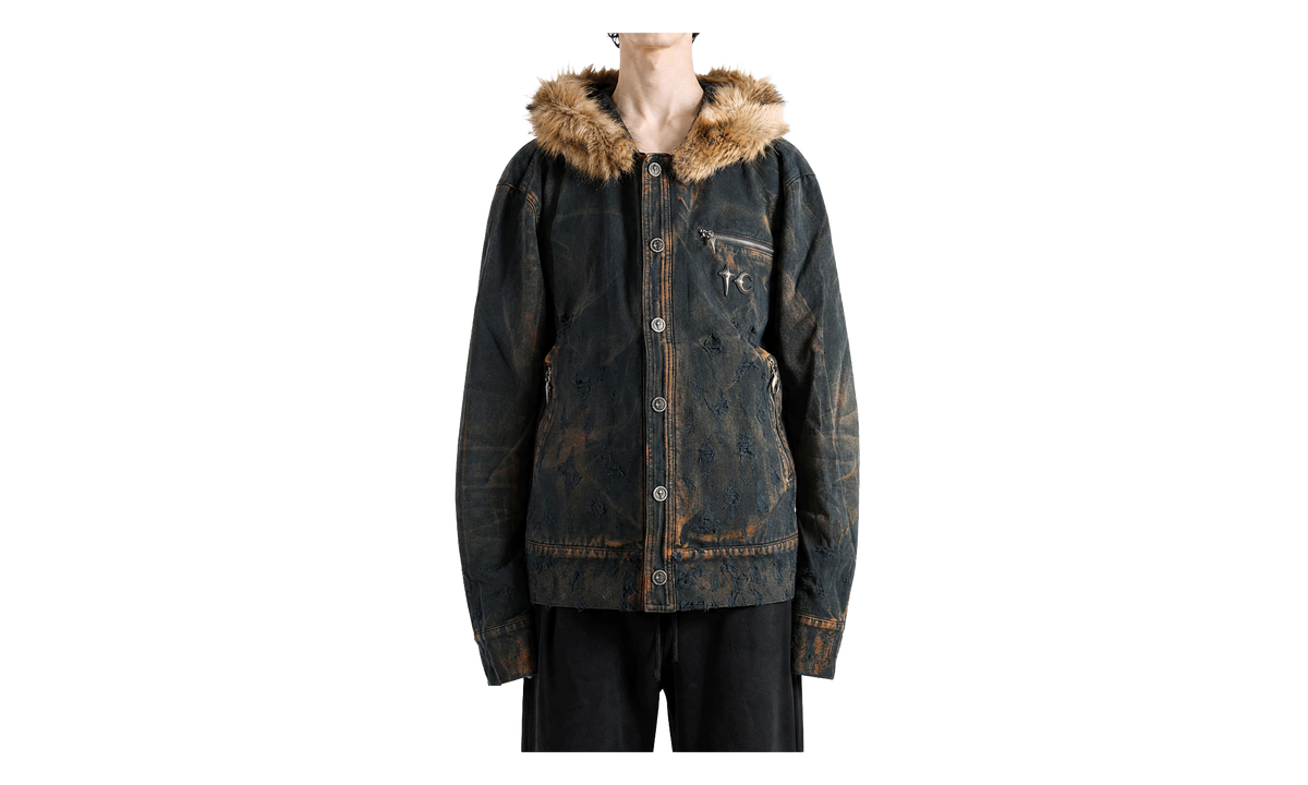 TC Two Tone Washed Fur Hooded Jacket "Rust Black" TC26JK3603
