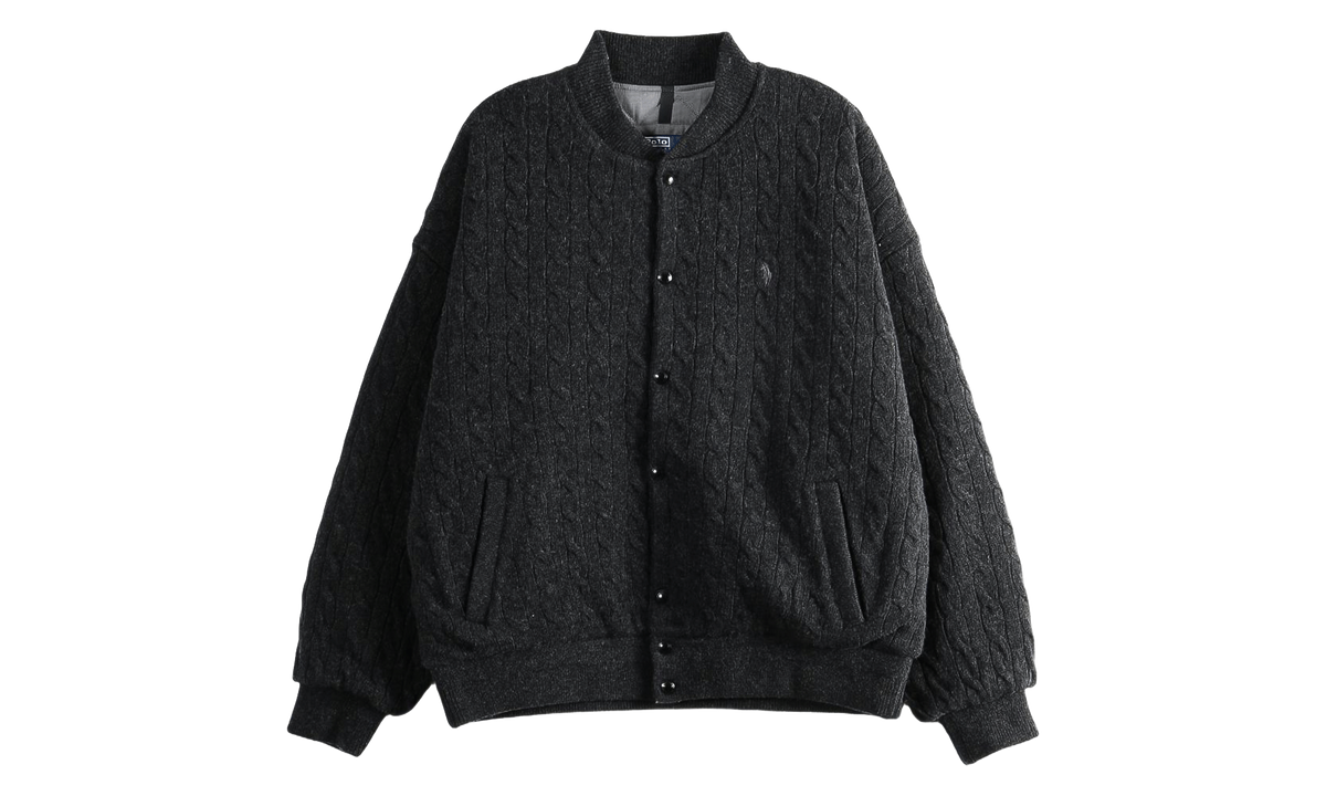 Relaxed Fit Cable-Knit Sweater Jacket "Dark Granite Heather" 710B26799001