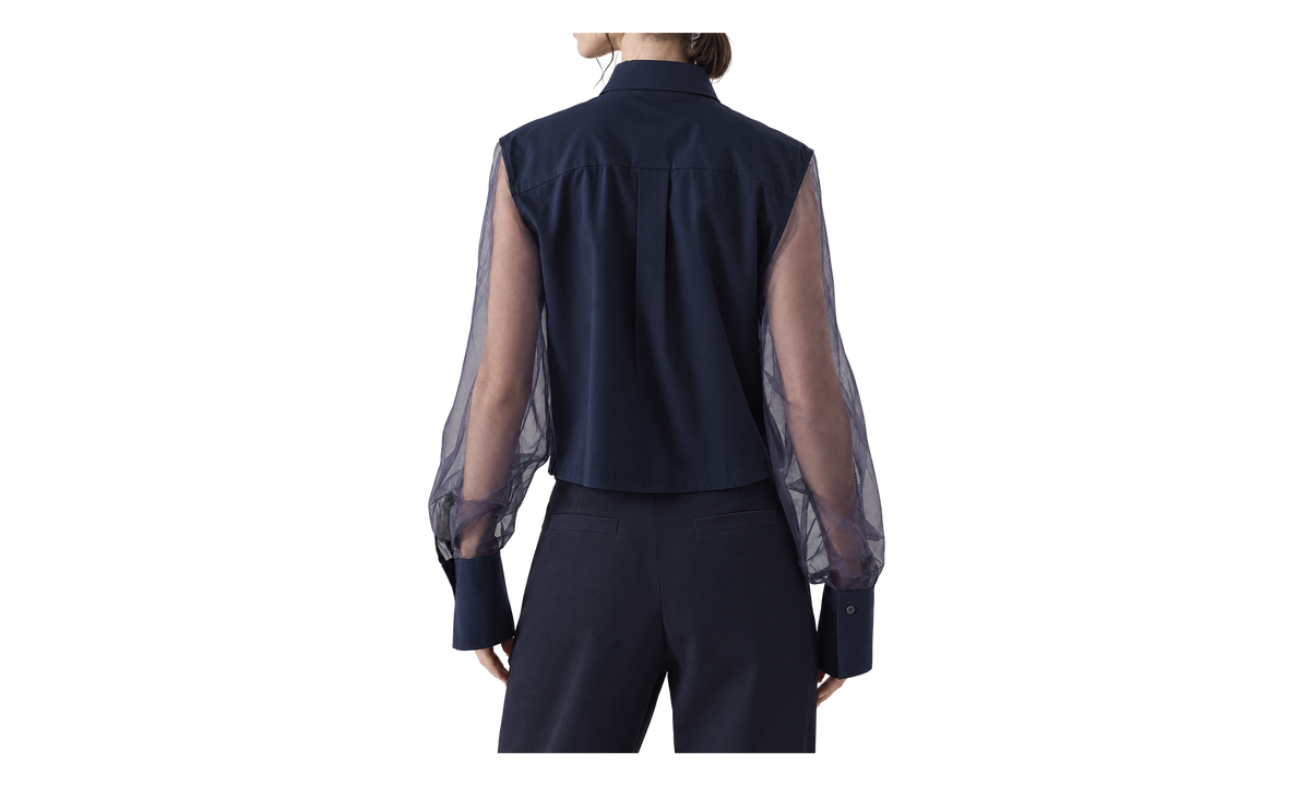 Sheer Sleeve Cotton Blend Shirt WMNS "Night" BRUN2762