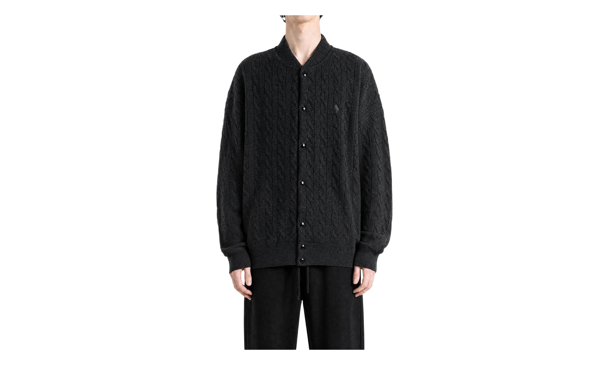 Relaxed Fit Cable-Knit Sweater Jacket "Dark Granite Heather" 710B26799001