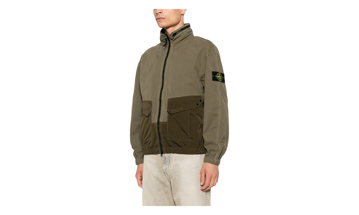 Garment Dyed Panama Cotton Canvas Bomber Jacket "Military Green" 1200039 S0482 V005G