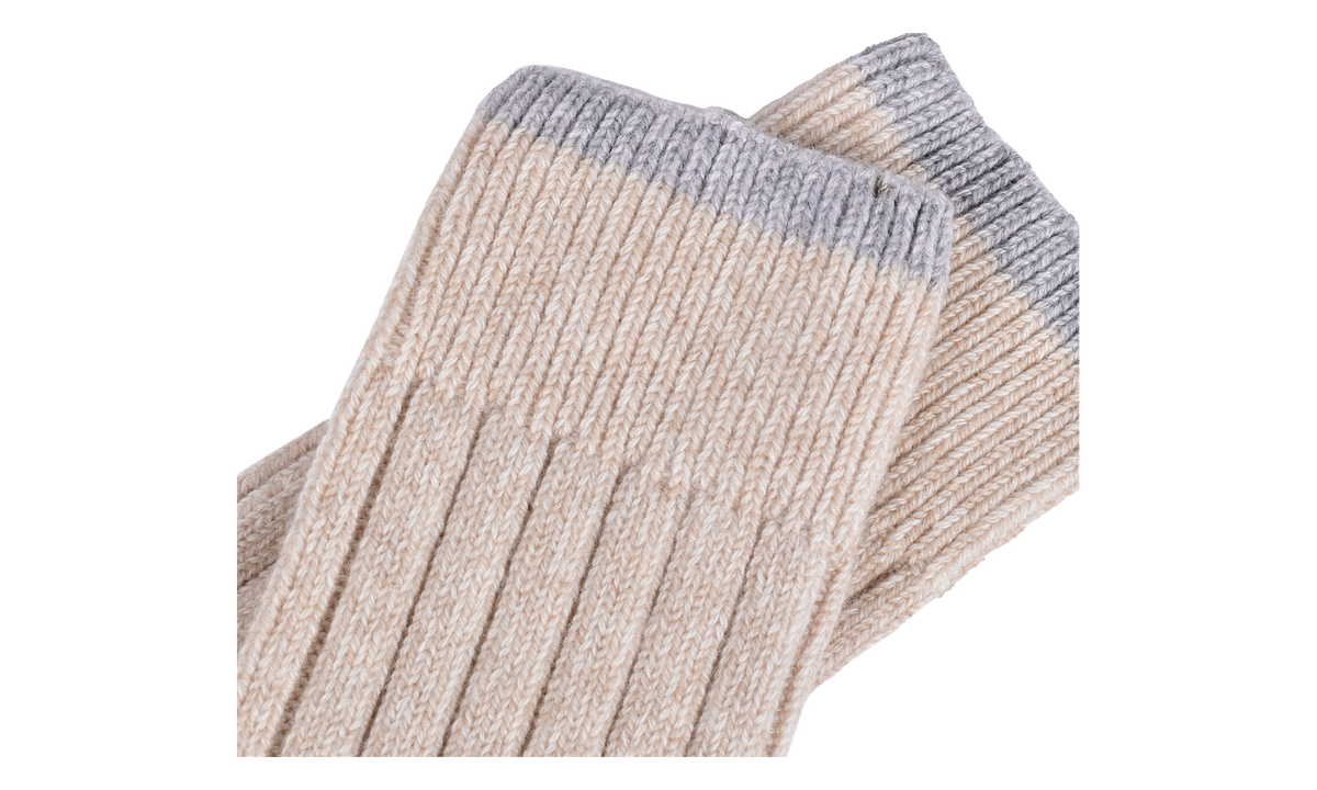 Two Tone Ribbed Knee High Socks "Beige" BRUN2609