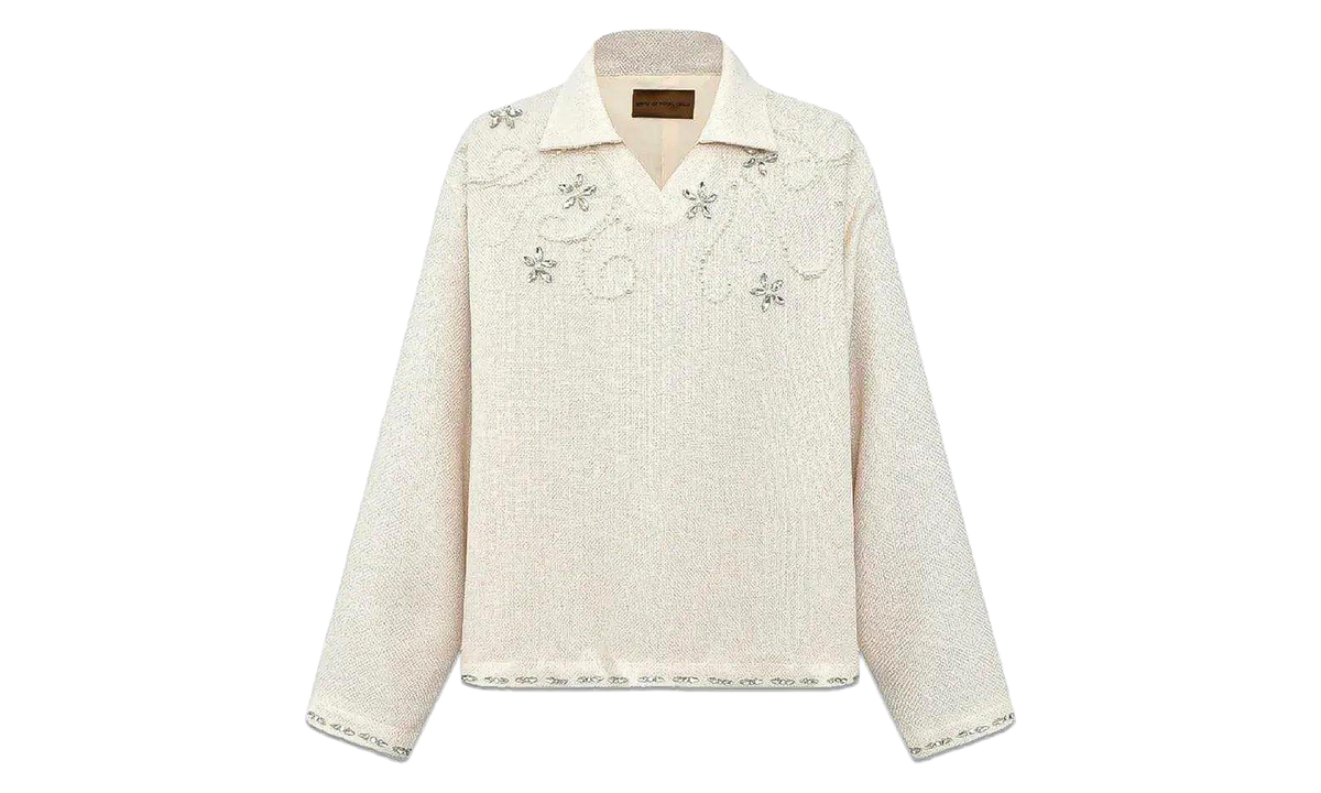 Diamond Embellished Floral Knit Top "White" BORCDEFKTW
