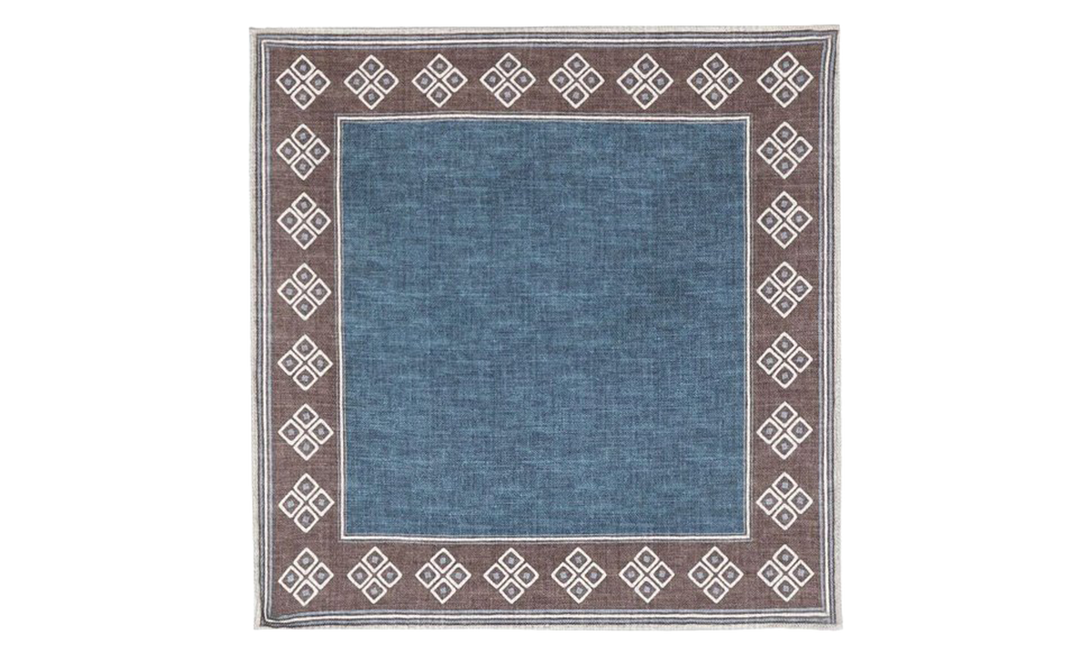 And Brown Patterned Pocket Square "Blue" BRUN2817