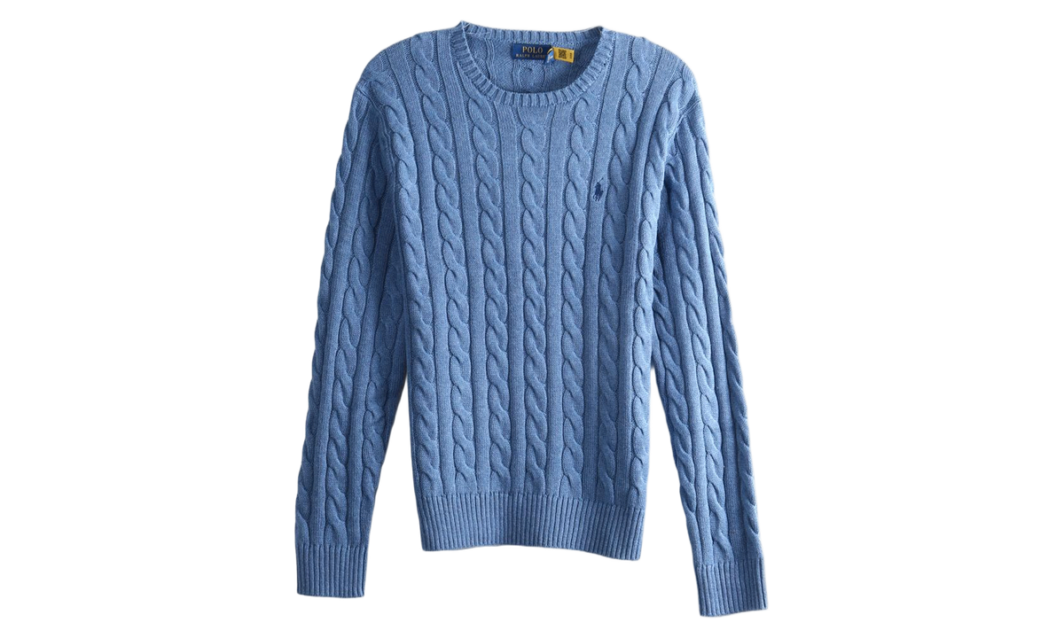 Cable-Knit Embroidered Logo Sweater "Blue Borage Heather" 710775885548