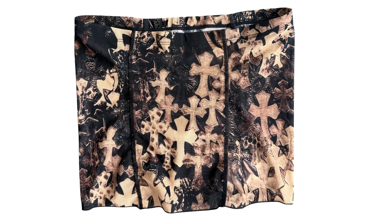 All-Over Cross Print Mesh Tube Top "Brown" CHRM1993
