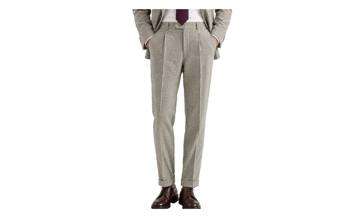 Wool Silk Blend Pleated Trousers "Cold Brown" BRUN2971