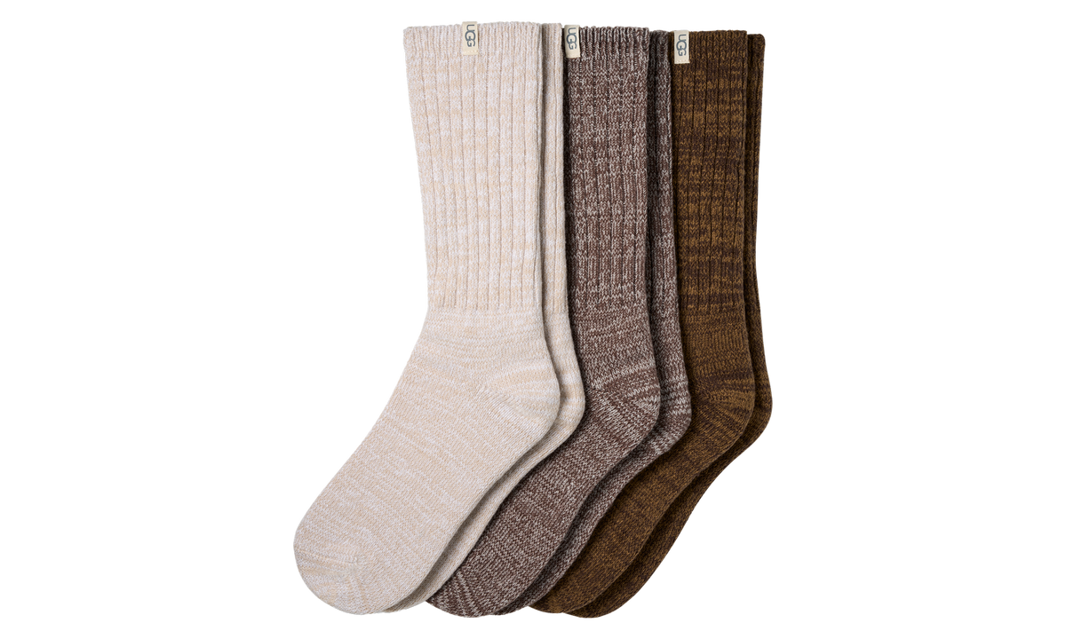 Rib Knit Slouchy Crew Socks (3-Pack) "Brown / Multicolor" 1119874 BRMN