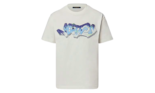 3D LV Graffiti Embroidered T-Shirt "White & Blue" 1AA54O